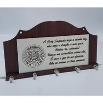 Porta Chaves 5 Ganchos Parede Decoração Moderna Madeira MDF Porta Chaves MDF:Oração São Bento