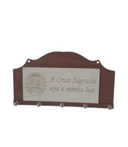 Porta Chaves A Cruz Sagrada seja minha luz para Parede 5 Ganchos Decoração Moderna Madeira MDF Porta Chaves A Cruz Sagrada seja minha luz para Parede 5 Ganchos Decoração Moderna Madeira MDF