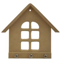 Porta Chaves Casinha Janela Vazada Lisa 3 Pinos 15,5x16,5cm MDF Madeira Porta Chaves Casinha Janela Vazada Lisa 3 Pinos 15,5x16,5cm MDF Madeira