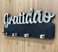 Porta Chaves Chaveiro Gratidão em MDF e Acrílico Espelhado - Preto e Prata Porta Chaves Chaveiro Gratidão em MDF e Acrílico Espelhado - Preto e Prata