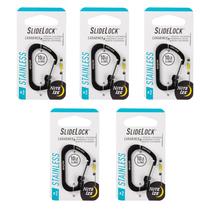 Porta-chaves de aço inoxidável Carabiner Nite Ize SlideLock, pacote com 5