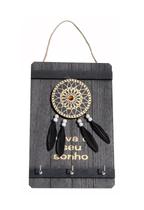 Porta Chaves de Madeira Filtro dos Sonhos 3 Ganchos Preto