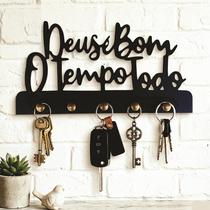 Porta Chaves de Parede Decorativo em MDF 3mm Preto com Frase Deus é Bom o Tempo Todo Porta Chaves de Parede Decorativo em MDF 3mm Preto com Frase Deus é Bom o Tempo Todo