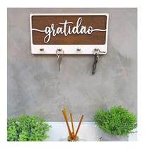 Porta Chaves De Parede Decorativo Gratidão Madeira Mdf Luxo