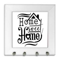 Porta Chaves de Parede Home Sweet Home Moldura Branco 12x12