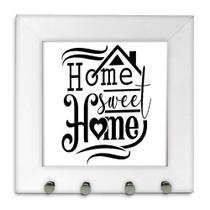 Porta Chaves de Parede Home Sweet Home Moldura Branco 12x12 Porta Chaves de Parede Home Sweet Home Moldura Branco 12x12