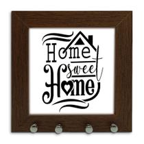 Porta Chaves de Parede Home Sweet Home Moldura Madeira 12x12