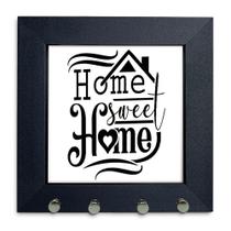 Porta Chaves de Parede Home Sweet Home Moldura Preta 12x12