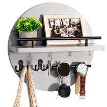 Porta-chaves decorativo de parede com prateleira e ganchos, organizador de correio