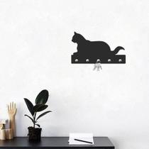 Porta Chaves Decorativo Gato Deitado Cat Love MDF 3mm Preto Decoração Casa Parede