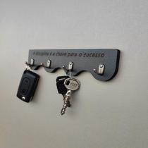 Porta Chaves em MDF - Disciplina - 4 Ganchos- Preto e Prata