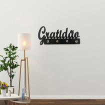 Porta Chaves Gratidão 6mm preto parede 4 pinos mdf decorativo