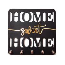 Porta Chaves Home Sweet Home Detalhe Espelhado Dourado - Reforçado Aplicação Fácil