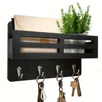 Porta-Chaves KISENG 35,8 cm para Parede com 4 Ganchos Preto Porta-Chaves KISENG 35,8 cm para Parede com 4 Ganchos Preto