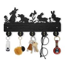 Porta-chaves MAYJOYDIY Bunny Meadow Flower Coat Rack de madeira Porta-chaves MAYJOYDIY Bunny Meadow Flower Coat Rack de madeira