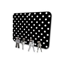 Porta Chaves MDF 4 Pinos Fundo Preto com Bolinhas Branca