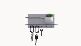 Porta Chaves MDF fitado os 4 lados Prateleiras Vidro, Cinza