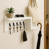 Porta-chaves Off-white Com Prateleira Decorativa E Ganchos