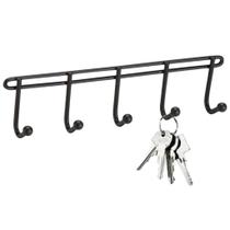 Porta Chaves Parede 5 Ganchos Arthi Preto Aço Linha Black Organização