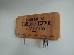Porta-chaves Personalizado em Madeira Nobre O Melhor Pai do Mundo 28x14 cm Madeira Negra Decor