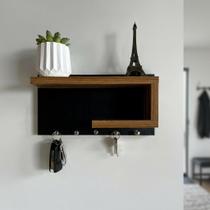 Porta chaves Preto com Amadeirado em MDF Organizador Decoração para casa