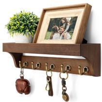 Porta-chaves Rebee Vision Farmhouse com 5 ganchos e prateleira de madeira