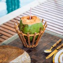 Porta-Coco de Vime Sintético Natural 21x13 cm Decorativo e Durável Porta-Coco de Vime Sintético Natural 21x13 cm Decorativo e Durável