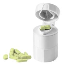 Porta Comprimido Multiuso 3 em 1 Com Cortador E Amassador Armazenamento Duplo Branco