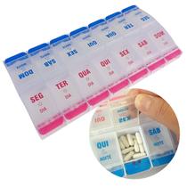 Porta Comprimidos Caixa Para Organizar Medicamentos Semanal Dia e Noite Azul E Rosa