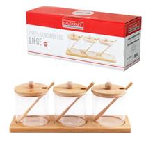 Porta cond 3 potes tampa bambu liege