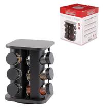 Porta Condimento com 12 Potes de Vidro com Suporte Vertical Giratório Preto Hauskraft Porta Condimento com 12 Potes de Vidro com Suporte Vertical Giratório Preto Hauskraft