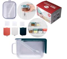 Porta condimento de acrilico com colher + tampa e autoadesivo colors na caixa