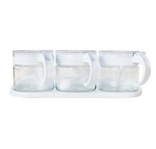 Porta condimento de vidro 300ml com 3 pçs com colher e suporte Porta condimento de vidro 300ml com 3 pçs com colher e suporte
