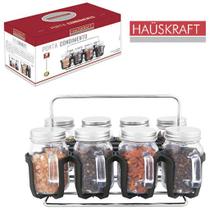 Porta condimento de vidro borossilicato com 8pecas 130ml + suporte aramado hauskraft Porta condimento de vidro borossilicato com 8pecas 130ml + suporte aramado hauskraft