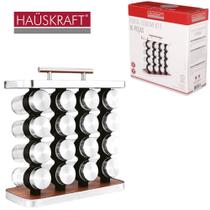 Porta Condimento De Vidro Com 16 Peças 100ml + Suporte De Inox / Madeira Mdf Retangular Hauskraft Porta Condimento De Vidro Com 16 Peças 100ml + Suporte De Inox / Madeira Mdf Retangular Hauskraft