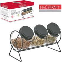 Porta condimento de vidro com 3 pecas 180ml + suporte aramado black hauskraft - Haüskraft