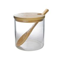 Porta condimento de vidro com tampa e colher de bambu 280ml Porta condimento de vidro com tampa e colher de bambu 280ml