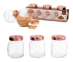 Porta Condimento De Vidro Com Tampa Rose Gold 3 Peças 190ml