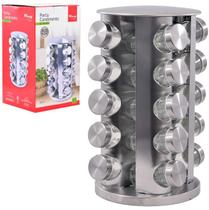 Porta Condimento de Vidro Inox Giratório c/ 21 pçs