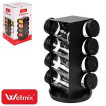 Porta Condimento De Vidro / Plastico Com 8 Peças 90ml + Suporte Giratório Malta Preto