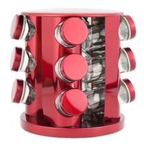 Porta Condimento Giratório 12 Potes Vidro Vermelho Metálico Porta Condimento Giratório 12 Potes Vidro Vermelho Metálico
