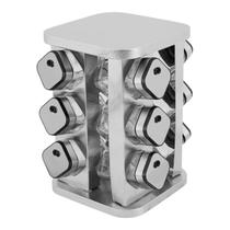 Porta Condimento Giratório Com 12 Potes De Vidro Tampa Prata Porta Condimento Giratório Com 12 Potes De Vidro Tampa Prata
