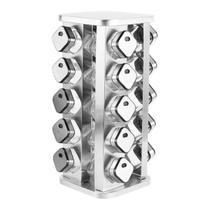 Porta Condimento Giratório Com 20 Potes De Vidro Tampa Prata Porta Condimento Giratório Com 20 Potes De Vidro Tampa Prata