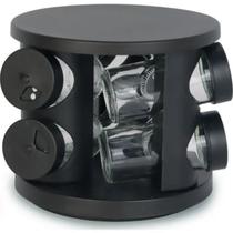 Porta Condimento Giratorio Redondo 6 Peças para Temperos com Dosador Vidro Preto Sete Estrelas