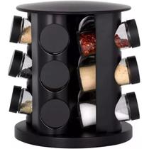 Porta Condimento Giratorio Redondo 9 Peças para Temperos com Dosador Vidro Preto Sete Estrelas