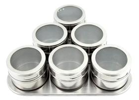 Porta Condimento Inox Magnético 6 UN Tempero Imã Geladeira