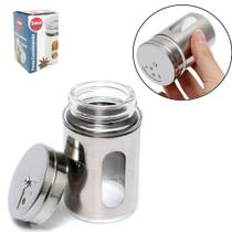 Porta condimento / queijeira de vidro / inox 80ml na caixa