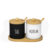 Porta Condimento Sal Açucar Mantimentos Potes Premium Tampa de Bambu