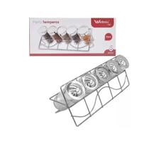 Porta Condimento Tempero 5 Potes 90 Ml Vidro Suporte