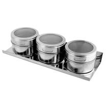 Porta Condimento Tempero Magnético Inox 3 Potes Com Imã Porta Condimento Tempero Magnético Inox 3 Potes Com Imã